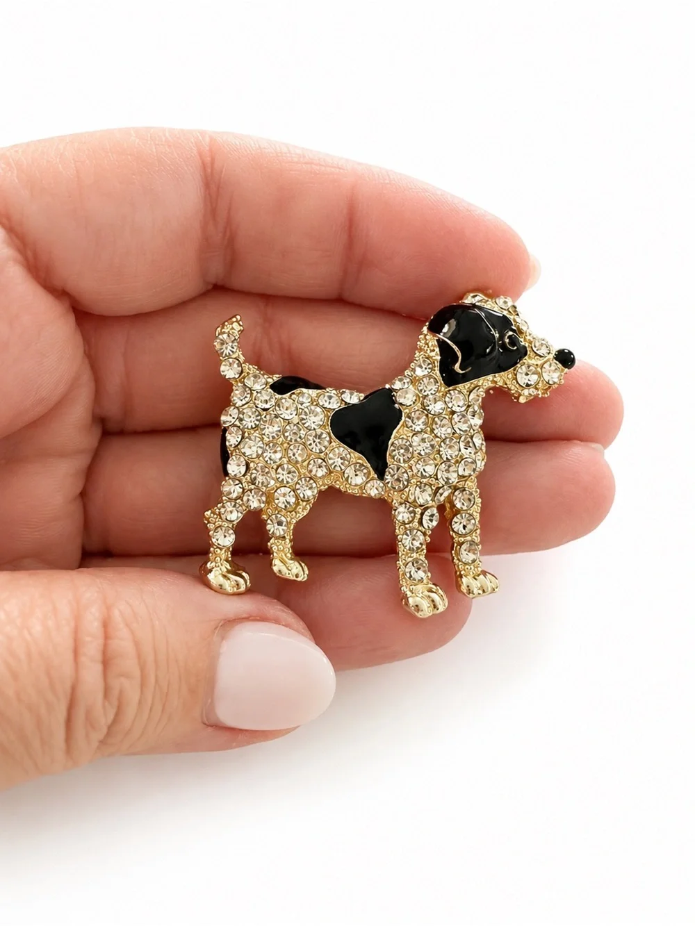Gold and Black Crystal Dog Brooch - Elegant Pet-Themed Pin